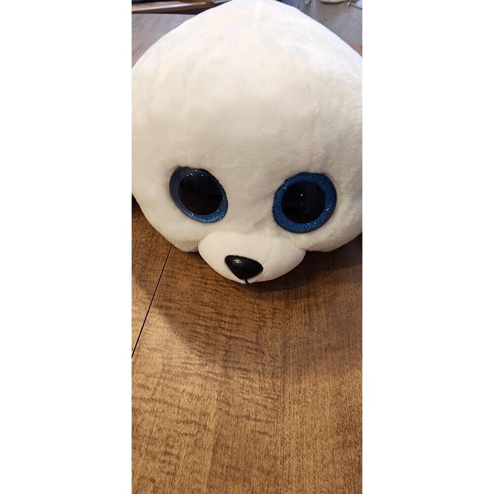 TY Beanie Boos Icy White Seal Jumbo 24” Plush – Large Blue Glitter Eyes